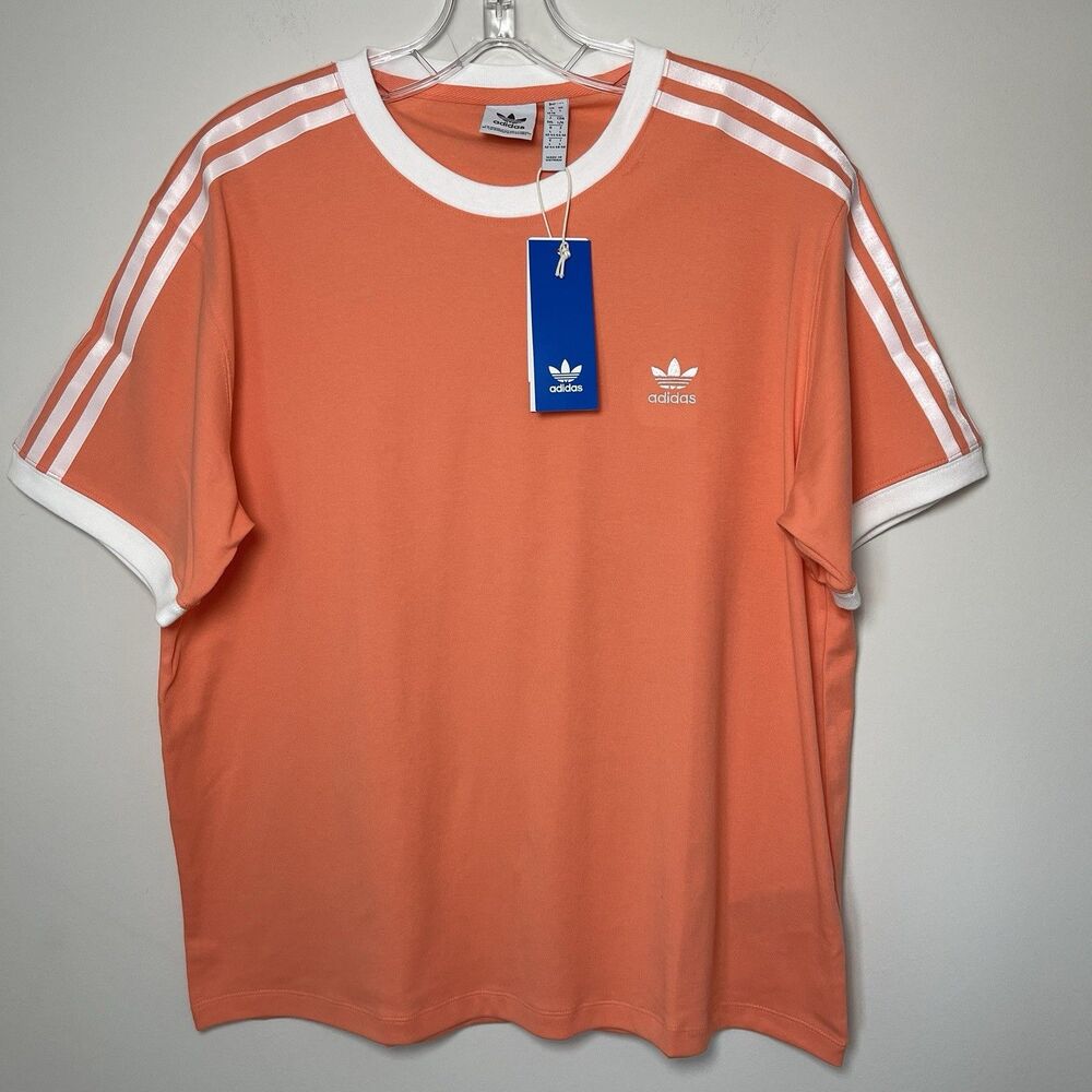 Adidas Originals Women’s Satin 3-Stripes Relaxed Tee T-shirt Orange Sz Large